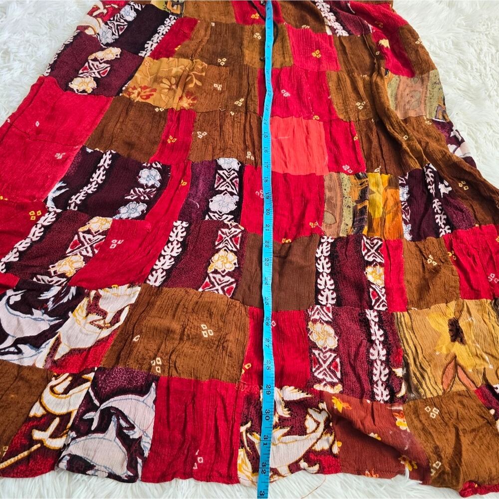 Boho Chic Patchwork Cottage Style Brown And Pink Maxi Skirt - Picture 10 of 12